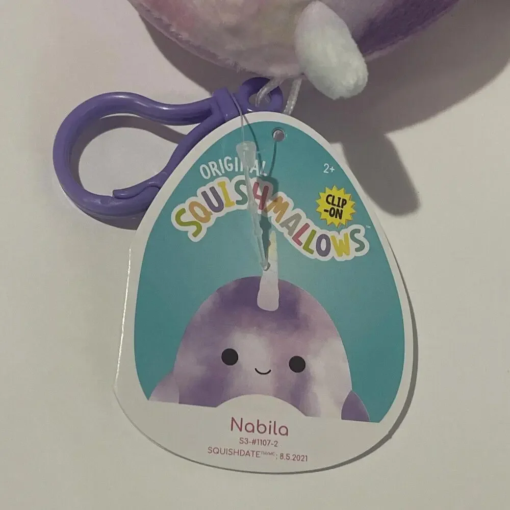 NEW 3.5” “Nabila the Narwhal” Kellytoy Squishmallows Plush Clip-On!